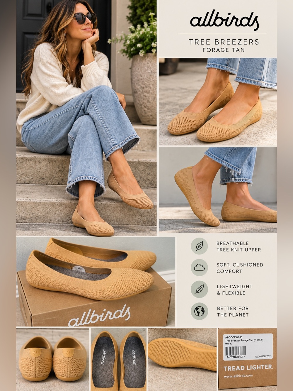 Allbirds Tree Breezers Forage Tan Flats Women’s 9.5 NIB